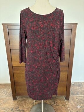 Talbots Black Dress with Red Floral Swirl Print - Long Sleeve